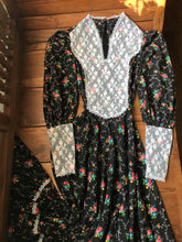 Load image into Gallery viewer, Handmade 1970’s Vintage Black Calico Maxi Dress
