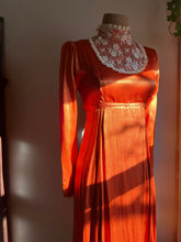 Load image into Gallery viewer, 1970’s vintage rust orange satin unlabeled maxi dress

