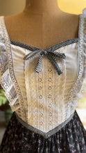 Load image into Gallery viewer, Tea Party 1970’s Vintage Black Calico Gunne Sax Midi Dress
