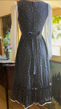 Load image into Gallery viewer, Authentic 1970’s Vintage Black Calico Gunne Sax Midi Dress
