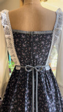 Load image into Gallery viewer, Tea Party 1970’s Vintage Black Calico Gunne Sax Midi Dress
