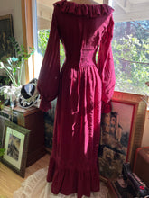 Load image into Gallery viewer, 1970’s Vintage Burgundy Pomegranate Seersucker Dress by Joy Stevens

