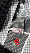 Load image into Gallery viewer, Too Die for 1970’s Vintage Black Rose Patchwork Calico Pinafore Dress by Young Edwardian
