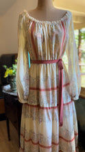 Load image into Gallery viewer, Sale~ 1970’s Vintage Floral Pinstriped Voile Maxi Dress
