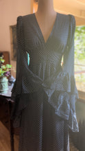 Load image into Gallery viewer, Incredible 1970’s Vintage Black Polka Dot Cotton Angel Sleeve Maxi Dress
