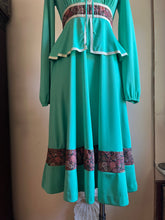 Load image into Gallery viewer, Fabulous 1970&#39;s vintage teal and calico dress by JC Penney
