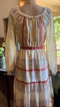 Load image into Gallery viewer, Sale~ 1970’s Vintage Floral Pinstriped Voile Maxi Dress
