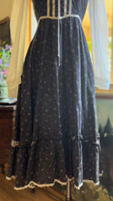 Load image into Gallery viewer, Authentic 1970’s Vintage Black Calico Gunne Sax Midi Dress
