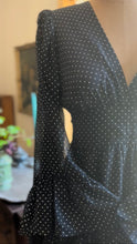 Load image into Gallery viewer, Incredible 1970’s Vintage Black Polka Dot Cotton Angel Sleeve Maxi Dress
