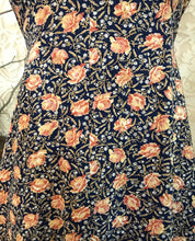 Load image into Gallery viewer, 1970’s Vintage Apricot Rose and Navy Seersucker Dress by Jody T
