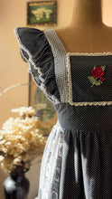 Load image into Gallery viewer, Too Die for 1970’s Vintage Black Rose Patchwork Calico Pinafore Dress by Young Edwardian
