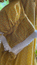 Load image into Gallery viewer, 3 Piece Handmade Vintage Yellow Calico Dress Bonnet and Bag
