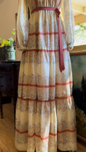 Load image into Gallery viewer, Sale~ 1970’s Vintage Floral Pinstriped Voile Maxi Dress
