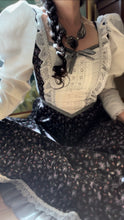 Load image into Gallery viewer, Tea Party 1970’s Vintage Black Calico Gunne Sax Midi Dress
