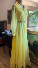 Load image into Gallery viewer, Sale~ 1960’s 1970’s Vintage Lemon Yellow Chiffon Dress by Miss Elliette of California
