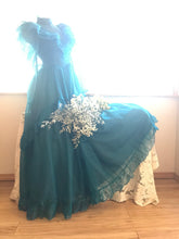 Load image into Gallery viewer, Authentic 1980’s vintage Teal Swiss Dot Chiffon Gunne Sax gown
