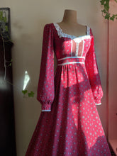 Load image into Gallery viewer, Cranberry Calico 1970&#39;s vintage Gunne Sax Maxi dress
