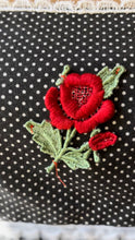 Load image into Gallery viewer, Too Die for 1970’s Vintage Black Rose Patchwork Calico Pinafore Dress by Young Edwardian
