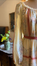 Load image into Gallery viewer, Sale~ 1970’s Vintage Floral Pinstriped Voile Maxi Dress
