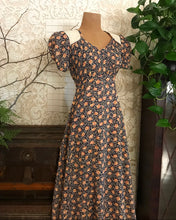 Load image into Gallery viewer, 1970’s Vintage Apricot Rose and Navy Seersucker Dress by Jody T
