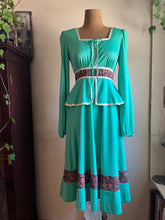 Load image into Gallery viewer, Fabulous 1970&#39;s vintage teal and calico dress by JC Penney

