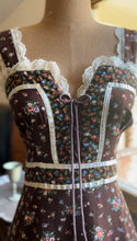 Load image into Gallery viewer, Authentic 1970’s Vintage Brown Calico Gunne Sax Maxi Sundress

