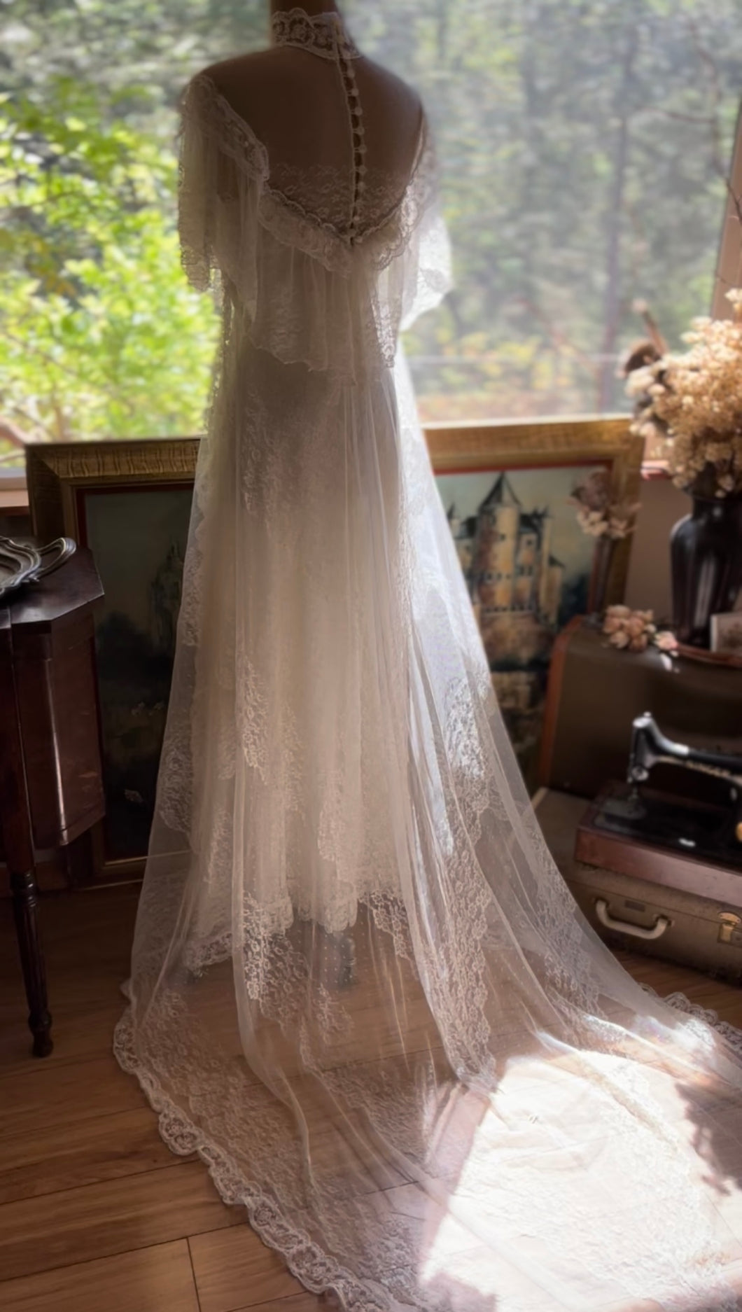 Fairytale Lace Wedding Gown with removable Cathedral Train