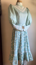 Load image into Gallery viewer, Sale~ Handmade 1970’s Vintage Sea Foam Green Calico Puff Sleeve Midi Dress
