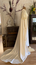 Load image into Gallery viewer, 1960’s Vintage Ivory Linen and Fern Lace Shift Dress and Trained Vest Bridal Set
