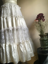 Load image into Gallery viewer, Authentic 1980’s Vintage White Satin and Lace Gunne Sax Strapless Dress
