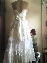 Load image into Gallery viewer, Authentic 1980’s Vintage White Satin and Lace Gunne Sax Strapless Dress
