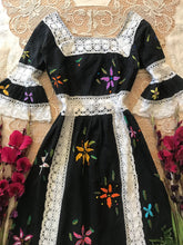 Load image into Gallery viewer, Authentic 1970’s vintage black floral dress from Mexico 🌿⚔️🖤⚔️🌿
