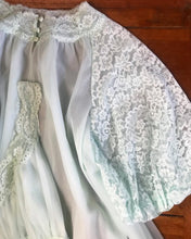 Load image into Gallery viewer, 1960’s Vintage mint green chiffon Vanity Fair peignoir nightgown and robe set
