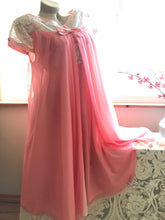 Load image into Gallery viewer, Authentic 1950’s coral pink chiffon peignoir nightgown and robe set
