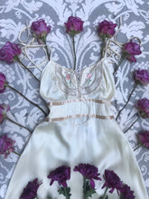Load image into Gallery viewer, Authentic 1970&#39;s vintage Ivory Satin Halter Gunne Sax maxi sundress
