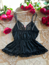 Load image into Gallery viewer, 1970’s 1980’s Vintage Black Nylon and Lace Camisole
