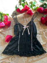 Load image into Gallery viewer, 1970’s 1980’s Vintage Black Nylon and Lace Camisole
