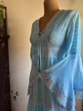 Load image into Gallery viewer, 1970’s Vintage Sky Blue smocked Angel Sleeve Maxi Dress
