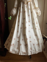 Load image into Gallery viewer, Medieval 1960&#39;s vintage Ivory Flocked Poplin black label Gunne Sax dress
