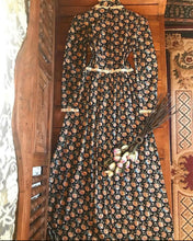 Load image into Gallery viewer, Authentic 1970’s vintage black calico Vicky Vaughn dress

