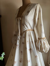Load image into Gallery viewer, Medieval 1960&#39;s vintage Ivory Flocked Poplin black label Gunne Sax dress

