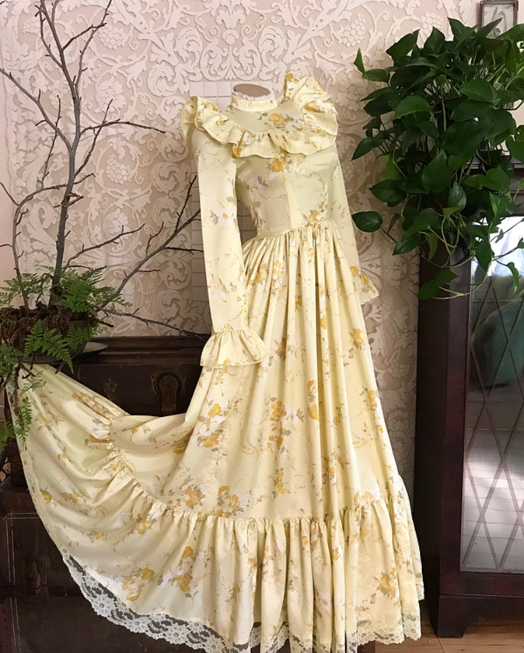 Gorgeous handmade vintage butter yellow satin dress