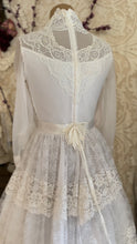 Load image into Gallery viewer, Dreamy 1970’s Vintage Lace and Pearl Wedding Gown with Train
