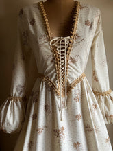 Load image into Gallery viewer, Medieval 1960&#39;s vintage Ivory Flocked Poplin black label Gunne Sax dress
