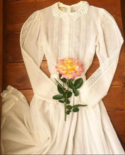 Load image into Gallery viewer, Authentic 1970s Vintage Sheer Ivory Midi Gunne Sax Dress
