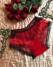 Load image into Gallery viewer, Authentic 1960’s vintage red chiffon and black lace panties
