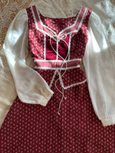 Load image into Gallery viewer, Darling Red Calico and velveteen Peplum Gunne Sax Midi Dress
