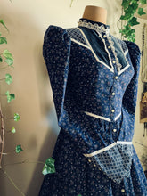 Load image into Gallery viewer, Authentic 1970’s vintage navy calico Gunne Sax midi duster dress
