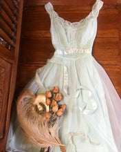 Load image into Gallery viewer, 1960’s Vintage mint green chiffon Vanity Fair peignoir nightgown and robe set
