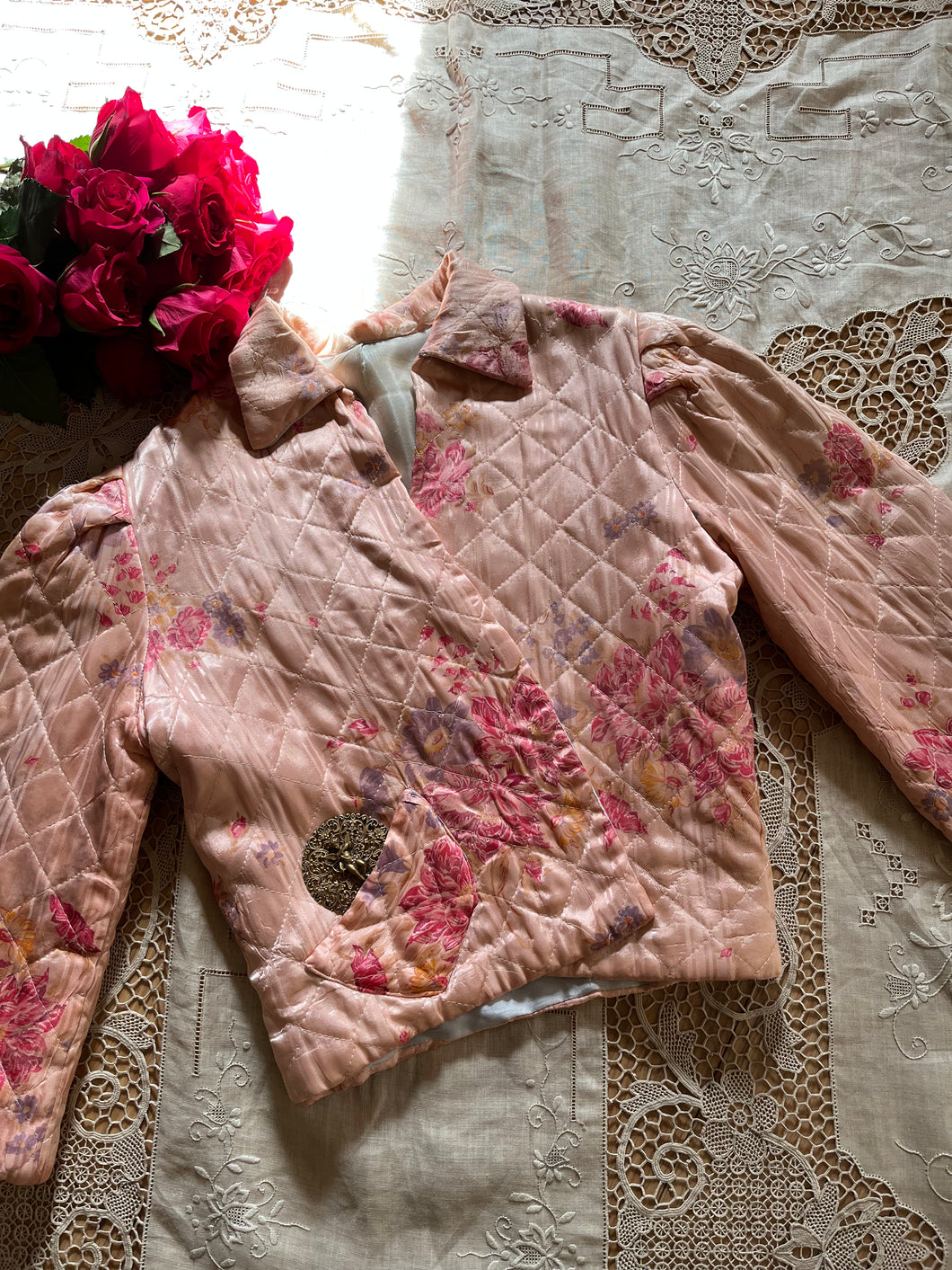 1940’s Vintage Quilted Satin Bed Jacket